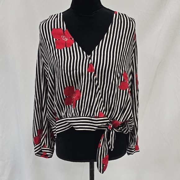 Madewell women striped wrap top candied orchids floral romantic valentine - Picture 2 of 9